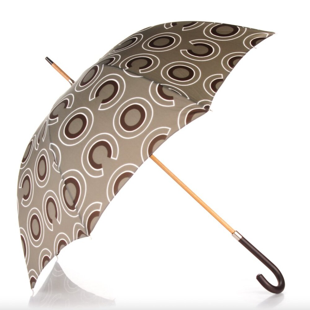 NWD CHANEL 2001 Fall Charcoal Gray Brown Nylon Coco CC Long Umbrella